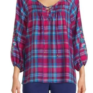 New without Tags Pioneer Woman Flannel Peasant Blouse xxl